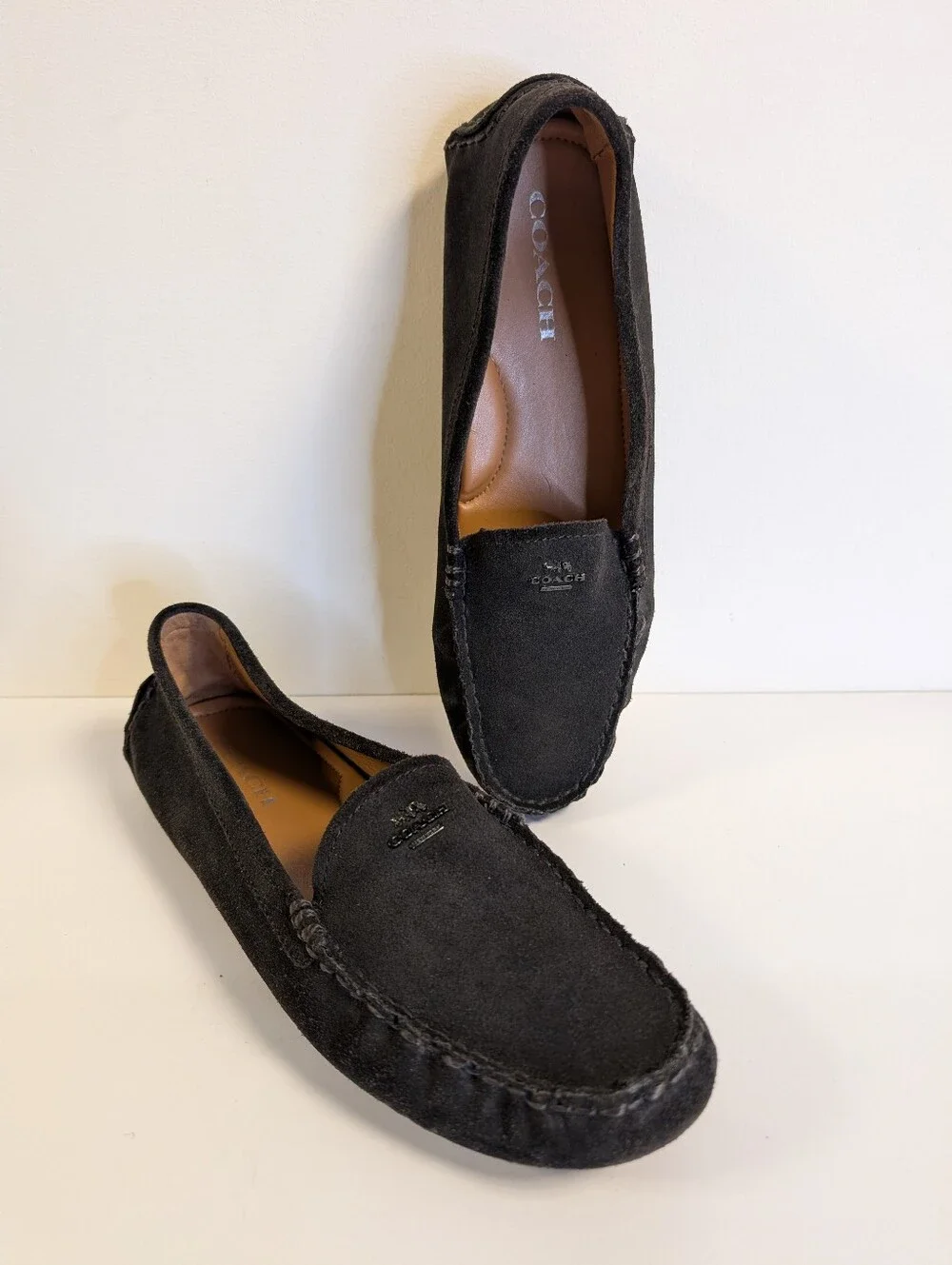 Coach Amber Suede Driving Moccasins Loafers Black 9.5B A00277